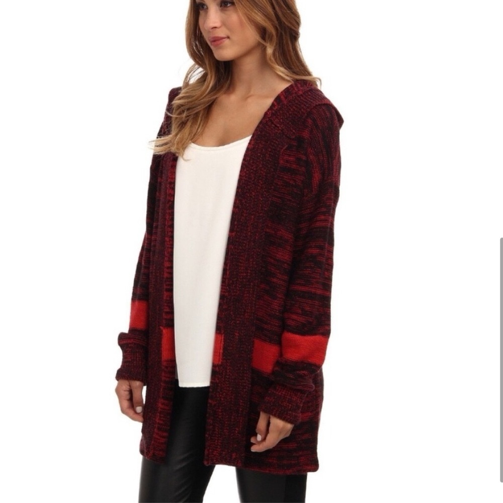 Sanctuary Red and Black Hooded Cardigan